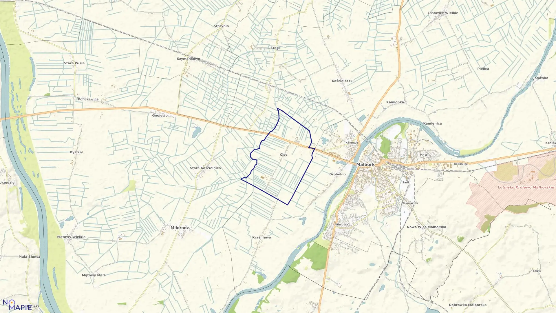 Mapa obrębu Cisy w gminie Malbork
