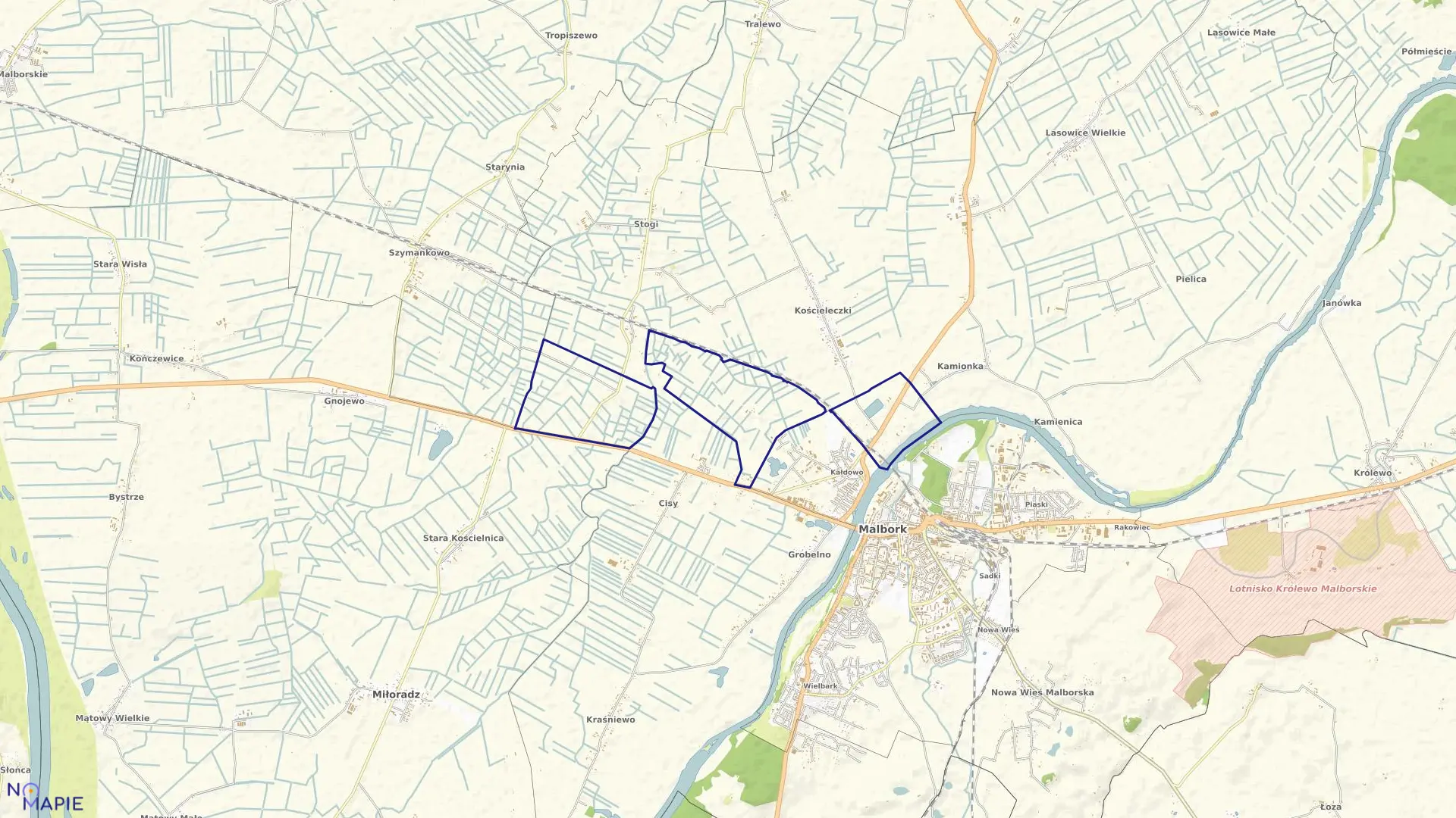 Mapa obrębu Czerwone Stogi w gminie Malbork