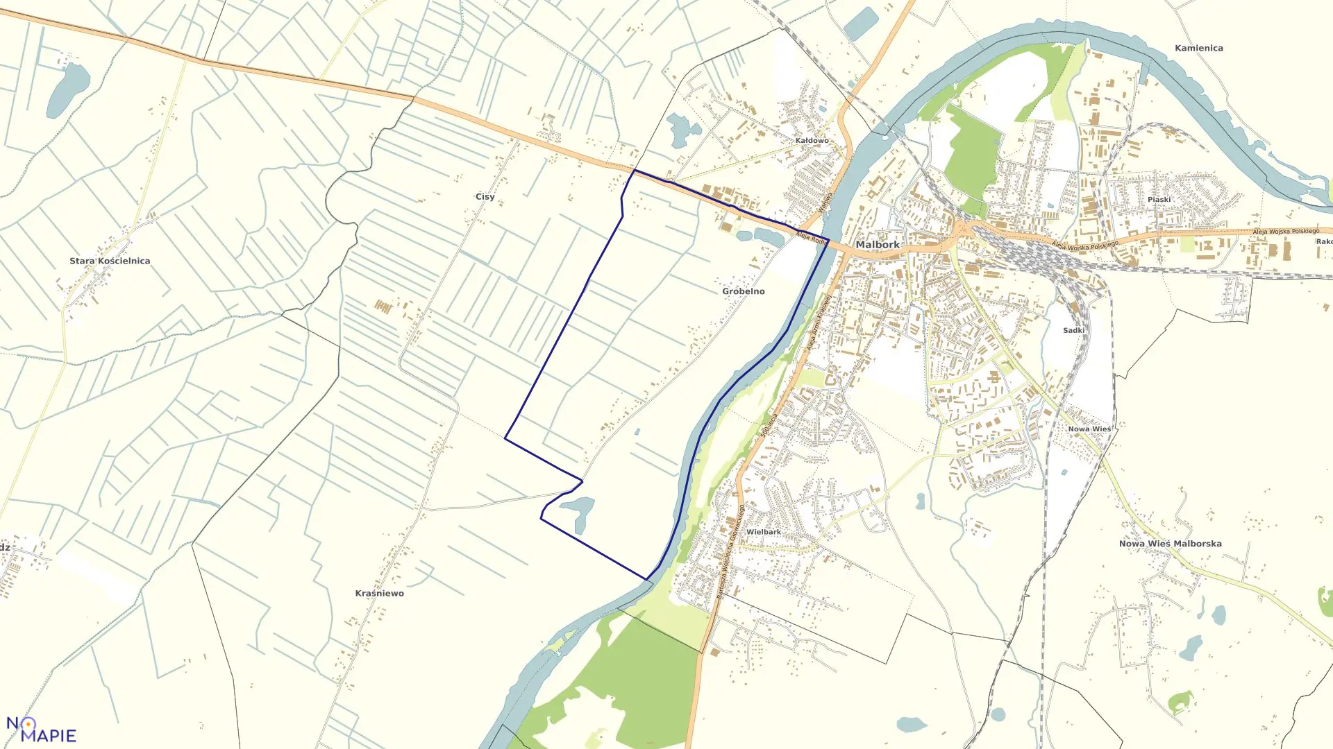 Mapa obrębu Grobelno w gminie Malbork