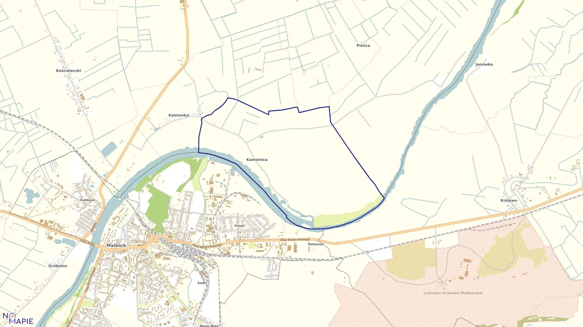 Mapa obrębu Kamienica w gminie Malbork