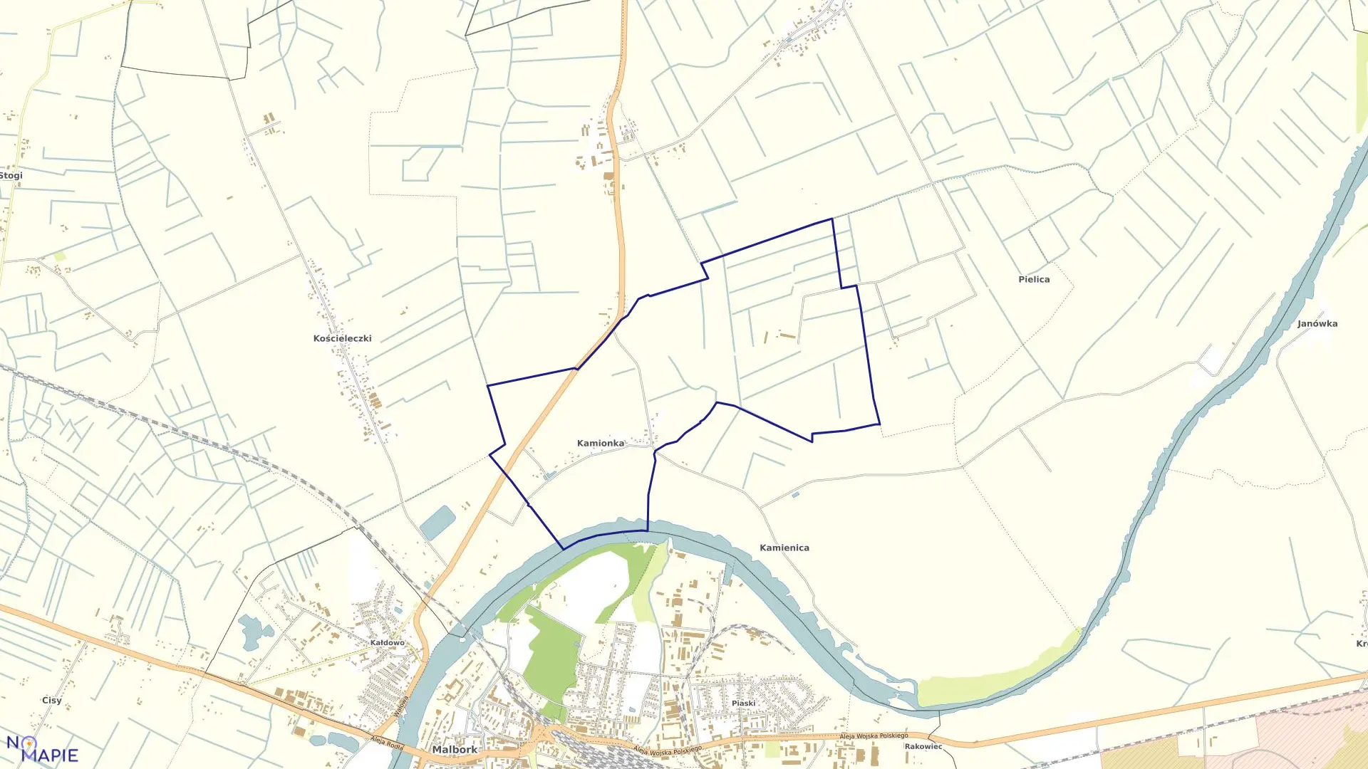 Mapa obrębu Kamionka w gminie Malbork