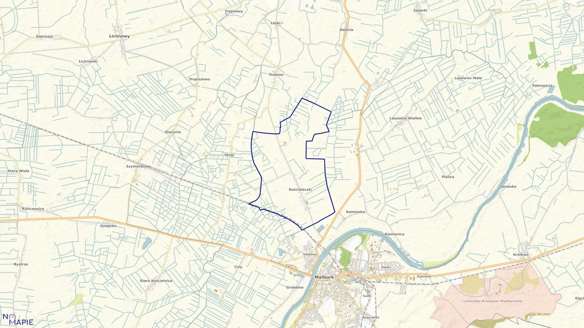 Mapa obrębu Kościeleczki w gminie Malbork